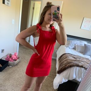 Red Linen Overall Dress